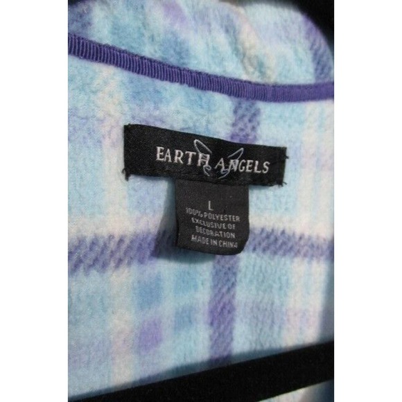 Blue Plaid Button Up Fleece Pajama Top, Size L - Picture 5 of 5